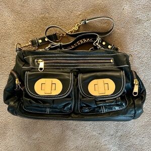 Badgley Mischka Black Leather Purse with Gold Hardware